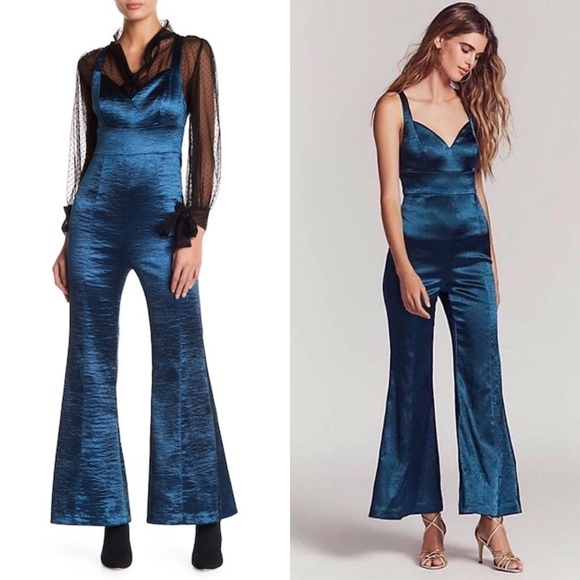 Free People Satin Jumpsuit Open Back X Cross Flare - Picture 2 of 7